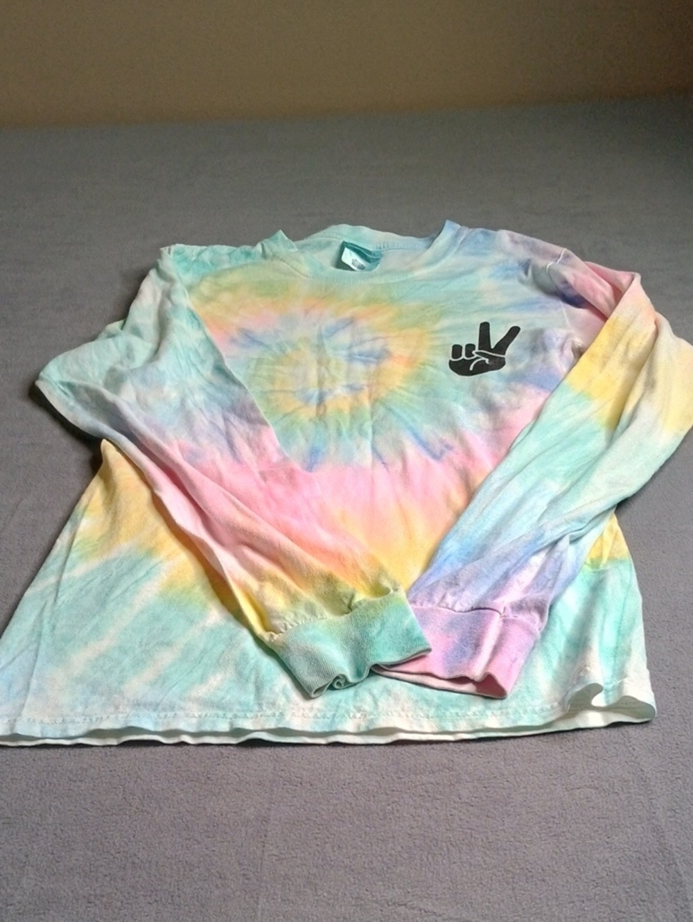 Port and Company Pastel Tie-Dye Long Sleeve Shirt with Black Peace Hand